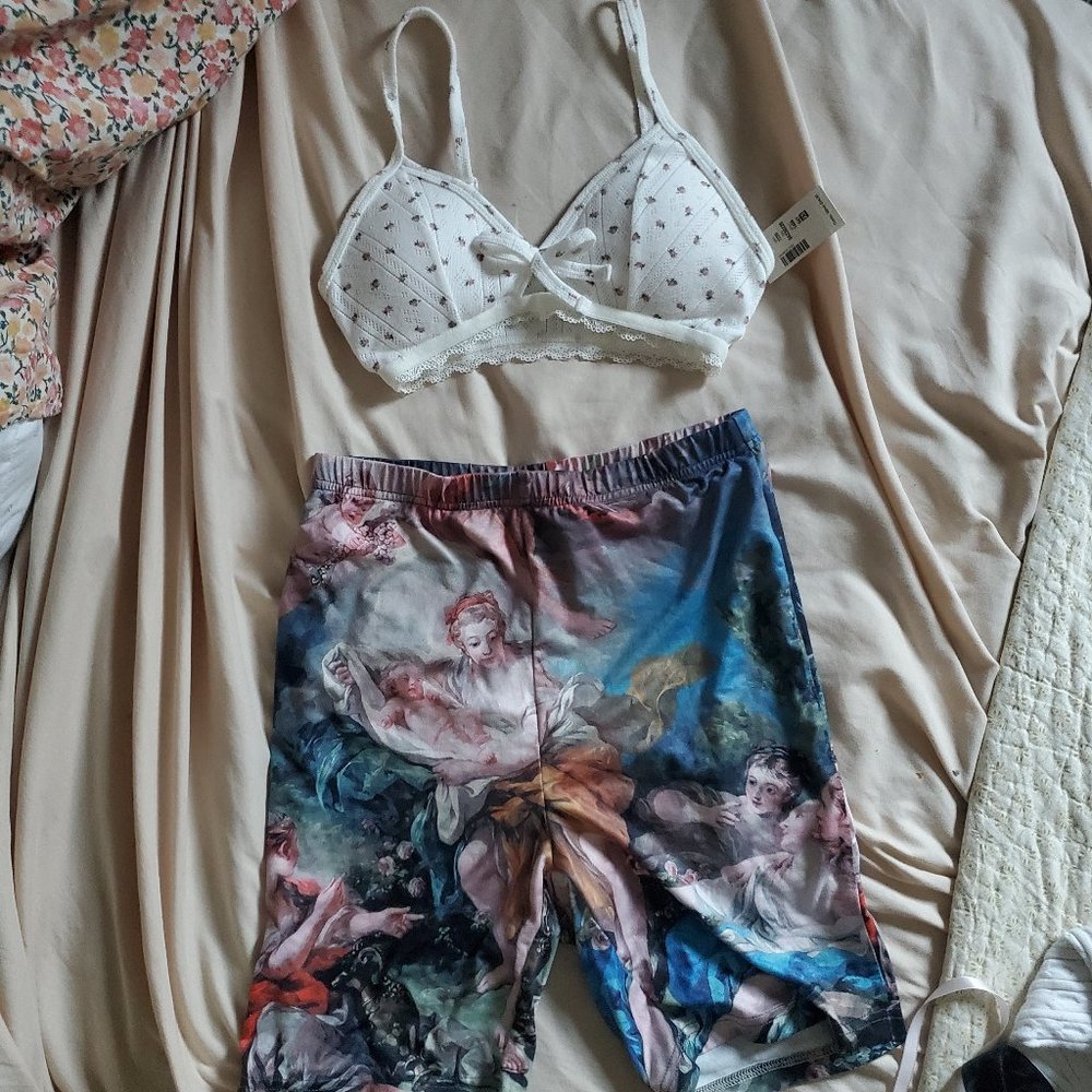 Coquette bra and renaissance biker short set